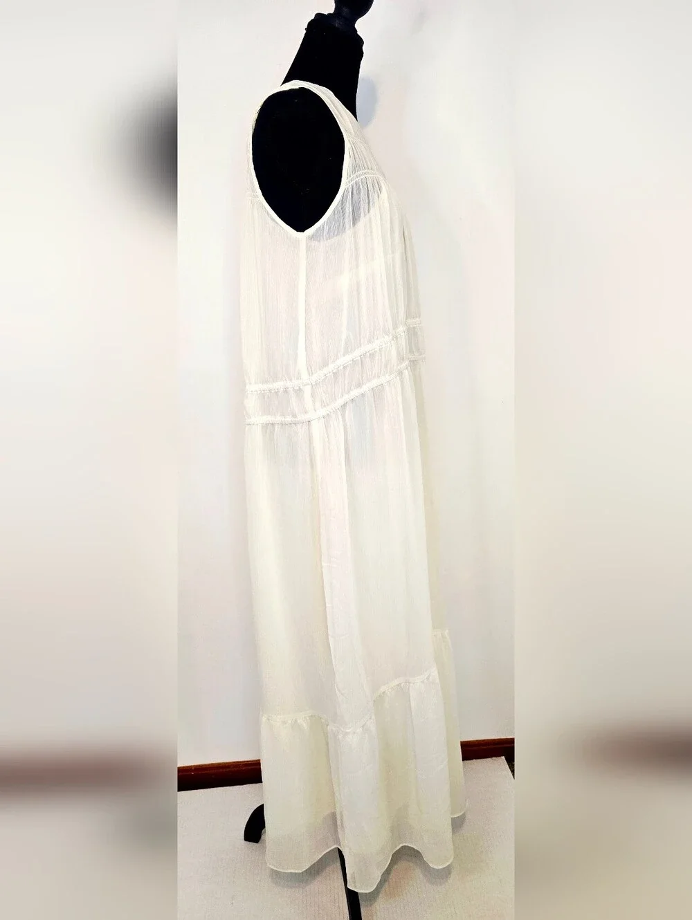 A New Day Ivory Sheer Overlay Maxi Dress NWT Boho Cottagecore Coastal Grandma - Picture 5 of 9